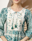 Floral Patch Printed A-Line Cotton Cambric Kurti