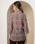 Ditsy Printed Poly Georgette Shirt with Sequin Detail
