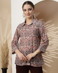 Ditsy Printed Poly Georgette Shirt with Sequin Detail