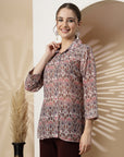 Ditsy Printed Poly Georgette Shirt with Sequin Detail