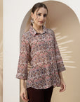 Ditsy Printed Poly Georgette Shirt with Sequin Detail