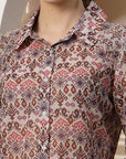 Ditsy Printed Poly Georgette Shirt with Sequin Detail