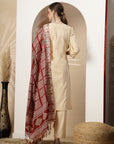 Solid Embroidered A-Line Kurta Set with Palazzo & Printed Dupatta