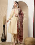 Solid Embroidered A-Line Kurta Set with Palazzo & Printed Dupatta