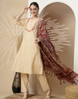 Solid Embroidered A-Line Kurta Set with Palazzo & Printed Dupatta