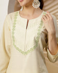 Solid Embroidered A-Line Kurta Set with Palazzo & Printed Dupatta