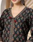 Floral Printed A-Line Kurta Set with Tassel Detail & Dupatta