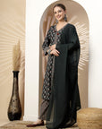Floral Printed A-Line Kurta Set with Tassel Detail & Dupatta