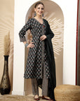 Floral Printed A-Line Kurta Set with Tassel Detail & Dupatta