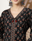 Floral Printed A-Line Kurta Set with Tassel Detail & Dupatta
