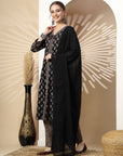 Floral Printed A-Line Kurta Set with Tassel Detail & Dupatta