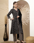 Floral Printed A-Line Kurta Set with Tassel Detail & Dupatta