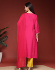 Solid A-Line Modal Chanderi Kurta with Zari Embroidery & Dupatta