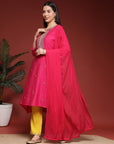 Solid A-Line Modal Chanderi Kurta with Zari Embroidery & Dupatta
