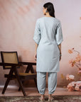 Cotton Kurta with Kimono Sleeves, Embroidered Afghani Salwar & Lace Dupatta