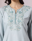 Cotton Kurta with Kimono Sleeves, Embroidered Afghani Salwar & Lace Dupatta