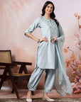 Cotton Kurta with Kimono Sleeves, Embroidered Afghani Salwar & Lace Dupatta