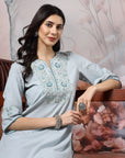 Cotton Kurta with Kimono Sleeves, Embroidered Afghani Salwar & Lace Dupatta