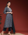 Paisley Printed A-Line Cambric Kurta Set and Chiffon Dupatta