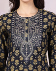 Floral Printed A-Line Modal Kurta Set with Zari Embroidery