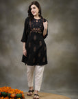 Floral Printed A-Line Rayon Slub Kurta