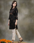 Floral Printed A-Line Rayon Slub Kurta