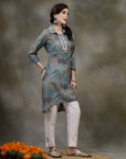 Floral Printed High-Low Modal Chanderi Kurti