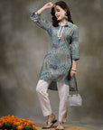 Floral Printed High-Low Modal Chanderi Kurti