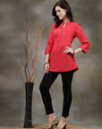 Solid Straight Cotton Tunic with Roll-Up Sleeves
