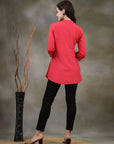 Solid Straight Cotton Tunic with Roll-Up Sleeves