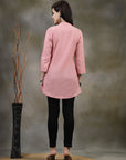 Solid Straight Cotton Tunic with Roll-Up Sleeves