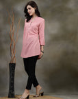 Solid Straight Cotton Tunic with Roll-Up Sleeves