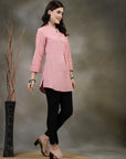 Solid Straight Cotton Tunic with Roll-Up Sleeves