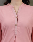 Solid Straight Cotton Tunic with Roll-Up Sleeves