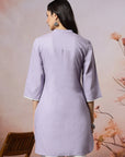 Solid Straight Cotton Blend Kurta Set with Ethnic Embroidery & Lace Detail