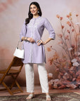 Solid Straight Cotton Blend Kurta Set with Ethnic Embroidery & Lace Detail