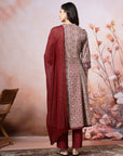Abstract Printed A-Line Viscose Rayon Kurta Set with Crochet Work & Laced Dupatta