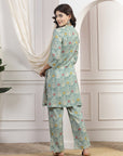 Ethnic Motif Printed Modal Chanderi Kurta Set with Floral Embroidery