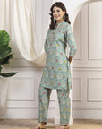 Ethnic Motif Printed Modal Chanderi Kurta Set with Floral Embroidery