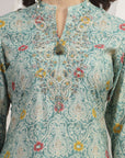 Ethnic Motif Printed Modal Chanderi Kurta Set with Floral Embroidery