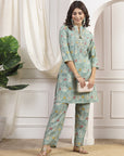 Ethnic Motif Printed Modal Chanderi Kurta Set with Floral Embroidery