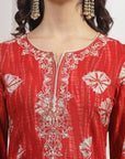 Printed Straight Rayon Kurta Set with Embroidered Yoke