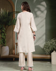 Solid Straight Poly Viscose Kurta Set with Ari Embroidery