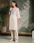 Solid Straight Poly Viscose Kurta Set with Ari Embroidery