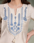 Solid Straight Poly Viscose Kurta Set with Ari Embroidery