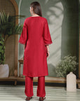 Zari Embroidered Poly Viscose Kurta Set with Curved-Hem Palazzo