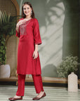 Zari Embroidered Poly Viscose Kurta Set with Curved-Hem Palazzo