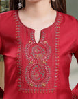 Zari Embroidered Poly Viscose Kurta Set with Curved-Hem Palazzo