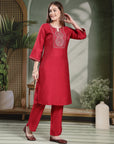 Zari Embroidered Poly Viscose Kurta Set with Curved-Hem Palazzo