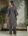 Ethnic Motif Printed Modal Chanderi Kurta Set with Bandhani Printed Palazzo